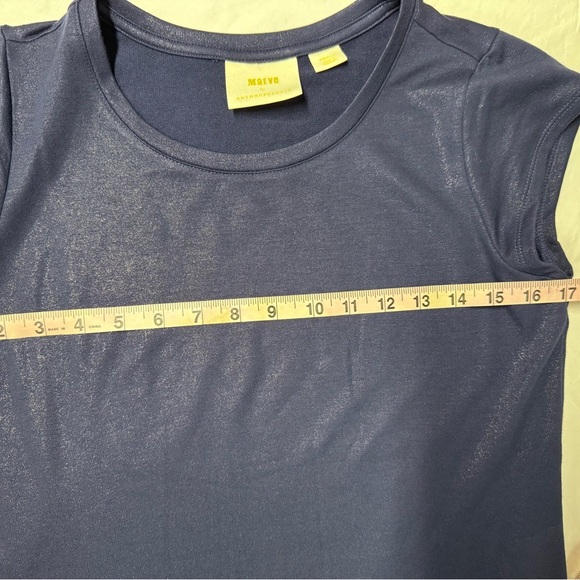 Maeve Anthropologie Ismene Navy Blue Metallic Cap Sleeve Drop Waist Midi Dress S - Picture 9 of 9